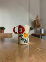 Tazza in gres con fiore rosso, giallo o blu dipinto a mano, circa 10cm di altezza × circa 6cm di diametro
