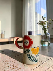 Tazza in gres con fiore rosso, giallo o blu dipinto a mano, circa 10cm di altezza × circa 6cm di diametro